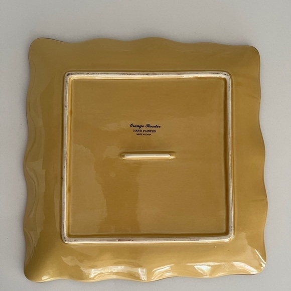 MAXCERA CORP Orange Rooster Square Plate Sunflowers Floral Edge Pattern Farmcore - Picture 2 of 8